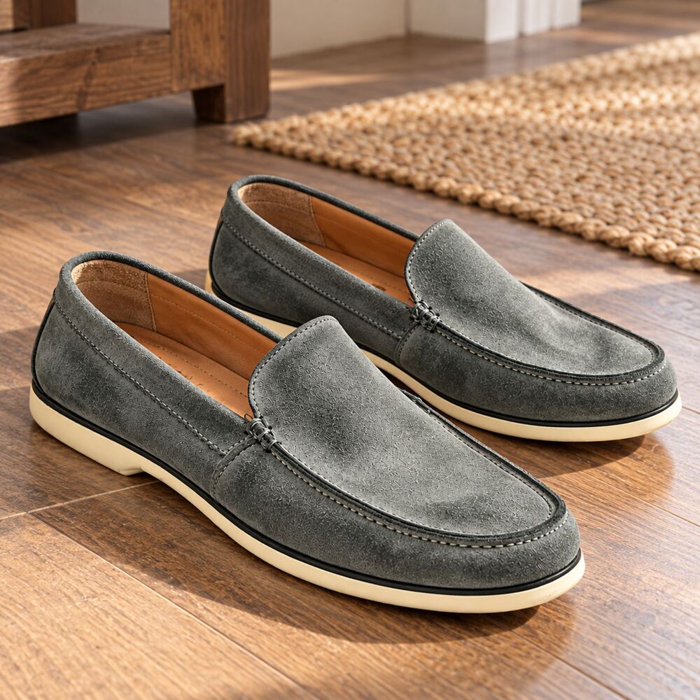 Vince Camuto Zucco Men's Gray Suede Leather Driving Loafers – 10M